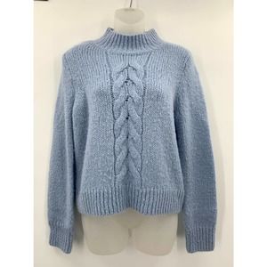 Madewell Sweater Small Blue Open Knit Alpaca Wool Blend Long Sleeve Chunky Cozy
